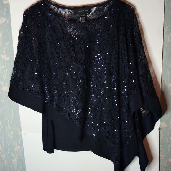 R & M Richards Dark Blue Pantsuit With Sequinned Poncho Size 8 - Picture 7 of 11